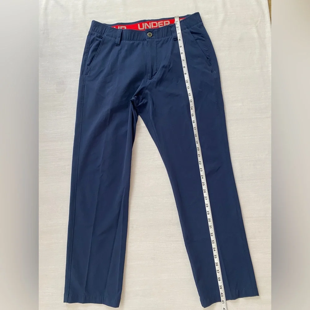 Under Armour Navy Blue Flat Front Plaid Active/Golf‎ Pants Size 34 x 30